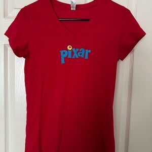 Women's Red V-Neck Logo Tee Pixar Disney Medium